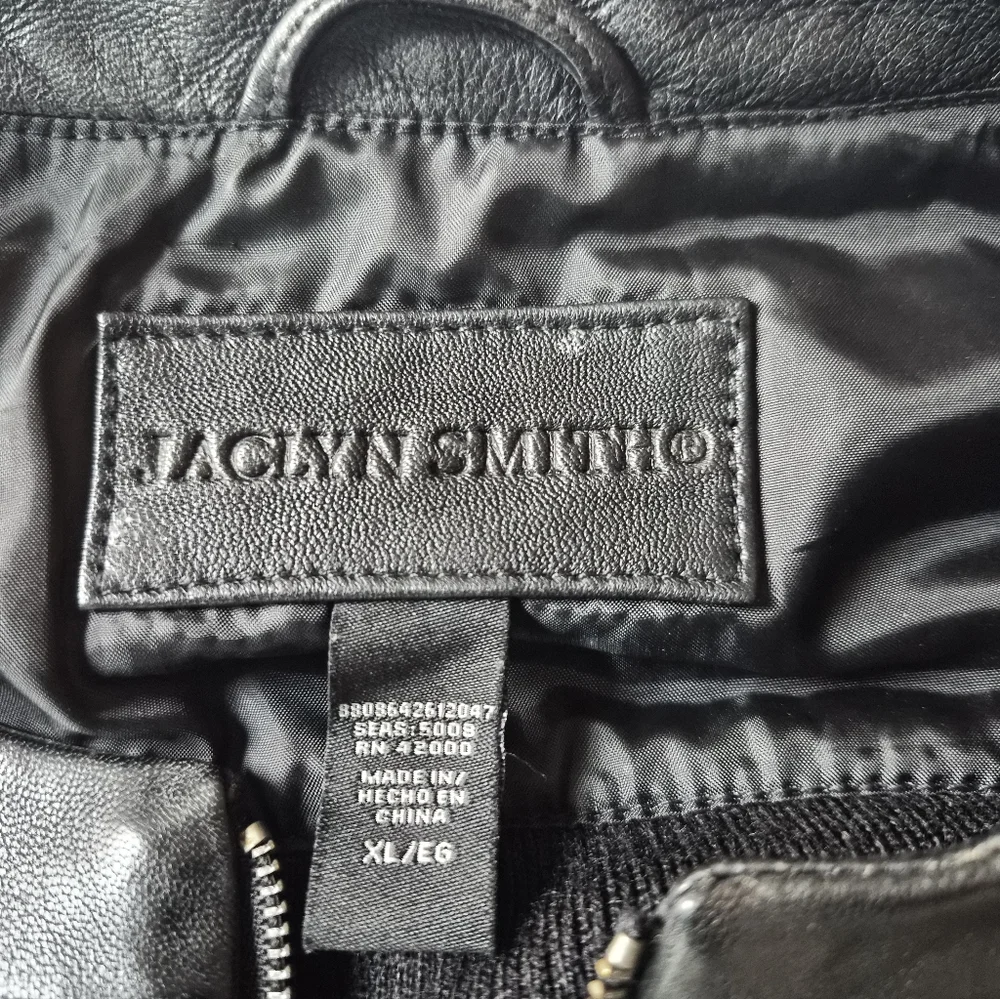 ​Jaclyn Smith Genuine Black Leather & Knit Mixed Media Zip Jacket - XL - Picture 2 of 8